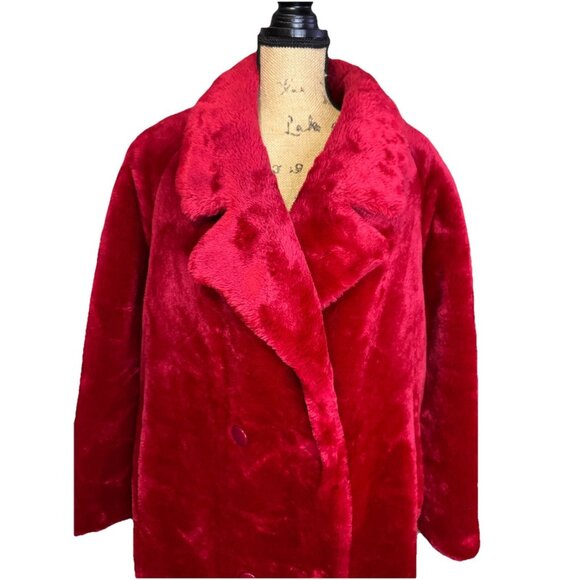 NWT VTG Red Faux Fur Long Line Full Length Duster Coat Mob Wife Glam Hollywood S - Picture 6 of 9
